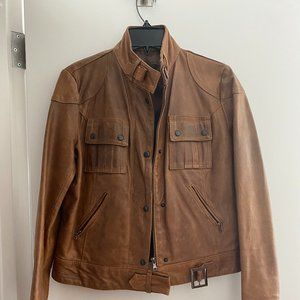 Tan leather biker jacket